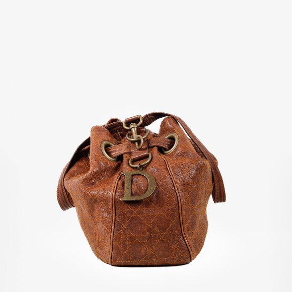 Christian Dior Cannage Brown Leather Bucket Bag - Picture 3 of 11